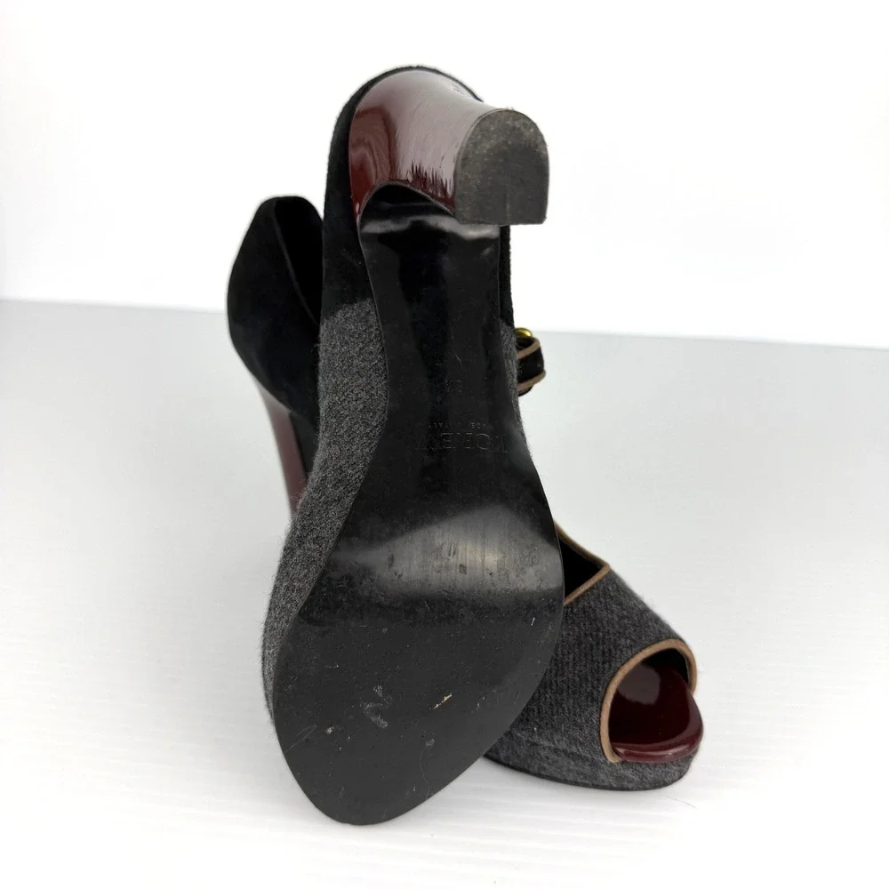 J.Crew Mary Jane Platform Dark Academia‎ Wool Peep Toe Preppy Heels Italy 8.5